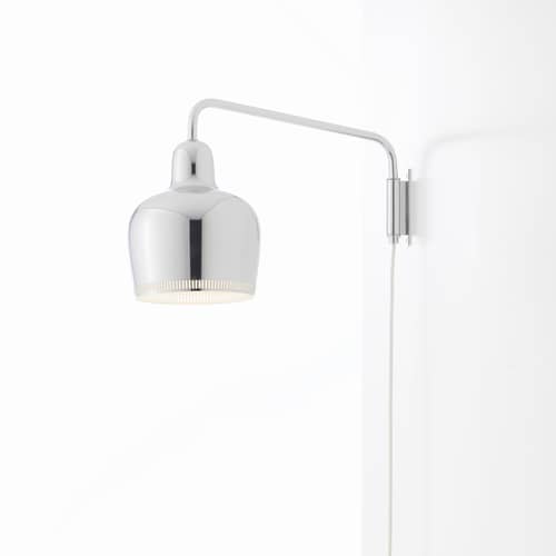 Wandleuchte mit Stromkabel Golden Bell A330S metall silber / Alvar Aalto, 1937 - Schwenkarm - ARTEK - Verchromt - Gesponnener Stahl