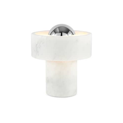 Lampe sans fil rechargeable Stone Portable LED marbre blanc / Ø 16 x H 19 cm - Tom Dixon - Marbre blanc / Argent - Acier poli, Marbre