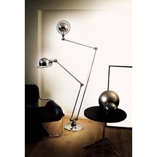 Lampadaire Loft métal noir /Double - 2 bras articulés - H max 160 cm / 120 cm - Jieldé - Noir mat - Acier inoxydable