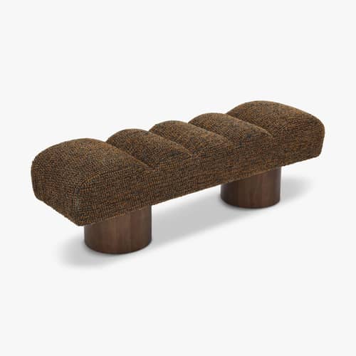 Gepolsterte Bank Nova textil braun / L 141 cm - NV GALLERY - Cognac / Nussbaum - Bois d\'hévéa teinté, High Density-Schaum, Tissu Tweed