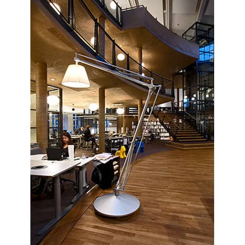 Lampadaire Superarchimoon métal tissu gris H 214 cm - Flos - Tissu ivoire - Aluminium, Tissu