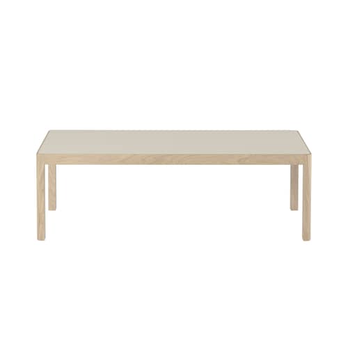 Table basse Workshop     / 120 x 43 x H 38 cm - Linoleum - Muuto - Linoleum gris / Pieds chêne naturel - Chêne massif, Linoléum