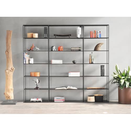 Bibliothèque Easy Irony métal noir / L 104 x H 226 cm - Zeus - Noir cuivré - Acier peint