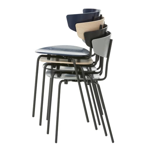Chaise empilable Herman bois noir - Ferm Living - Noir - Acier laqué époxy, Contreplaqué de chêne laqué