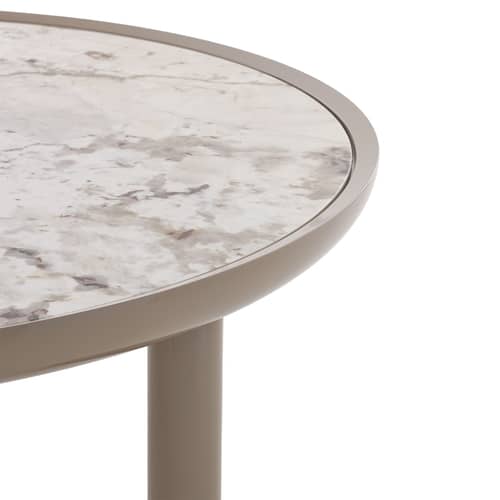 Couchtisch K-TOP keramik beige / Ø 105 x H 35 cm - Tablett aus Sandstein mit Marmoreffekt - Kartell - Marmor-Effekt Natur Tundra / Taubenblau - massive Buche, Sandstein mit Marmoreffekt