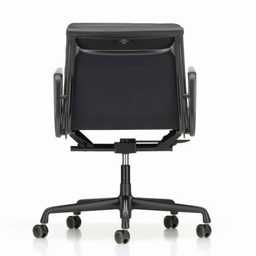 Fauteuil à roulettes Soft Pad EA 217 / Dossier mi-haut - Cuir / Eames, 1969 - Vitra - Noir (cuir) / Alu noir - Aluminium injecté, Cuir, Mousse polyuréthane
