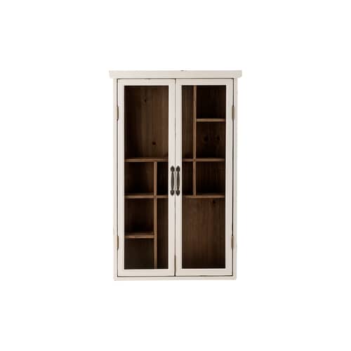 Hazem Wall storage wood white / Compartmentalized display case - W 50 x D 14 x H 80 cm - Bloomingville - Antique white - Fir-tree, Soak glass