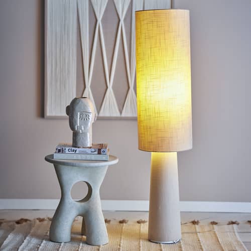 Lampada a stelo Emmie tessuto beige / Ø 28 x H 120 cm - Lino - Bloomingville - Lino naturale - Ferro, Lino