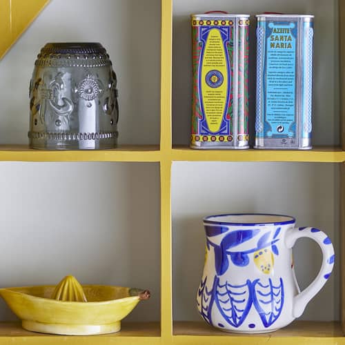 Mug Maxima céramique bleu / Ø 9,5 x H 11,5 cm - 510 ml - Bloomingville - Motif 2 / Bleu & jaune - Grès émaillé