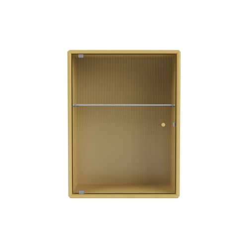 Badezimmer-Hängeschrank Ripple holz gelb / B 35,4 x T 20 x H 46,8 cm - Gewelltes Glas - MONTANA - Kümmel 157 - Geriffeltes Glas, lackierte Holzfaserplatte