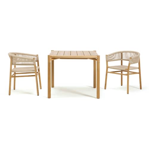 Kilt Stackable armchair textile beige natural wood / Teak & Synthetic rope - Ethimo - Sand / Natural teak - FSC certified teak, Synthetic rope