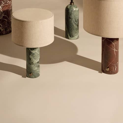 Tischleuchte Gravity Large marmor grün / Ø 41 x H 65 cm - Gubi - Grüner Marmor / Beiger Lampenschirm - Leinen, Marmor