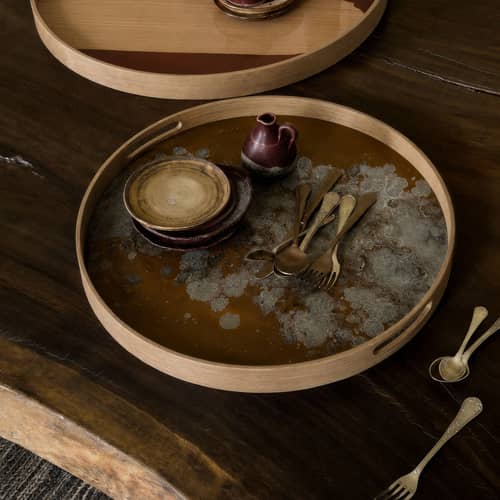 Organic Tray wood orange / Ø 48 cm - Ethnicraft - Organic / Bronze & Oak - Glass, Oak veneer