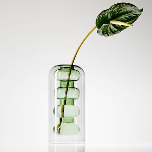 Vase Bump Tall glas grün / Ø 13 x H 27 cm - Geblasenes Glas - Tom Dixon - Rauchgrau & Grünspan - Geblasenes Borosilikatglas