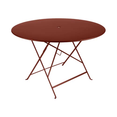 Klapptisch Bistro metall rot braun / Ø 117 cm - mit Sonnenschirmloch - Fermob - Ockerrot - lackierter Stahl