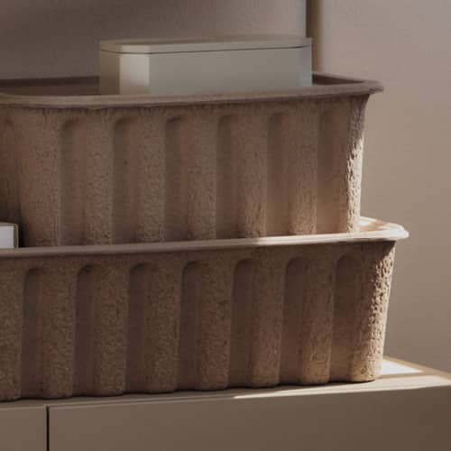 Set de 2 boîtes Paper Pulp XL / Empilables - 42 x 65 x H 15 cm - Ferm Living - Marron - Pâte de papier recyclé