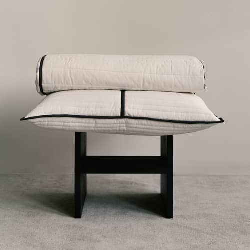 Coussin Vari blanc / 60 x 80 cm - Matelassé - Ferm Living - Chocolat & naturel - Coton biologique, Plume, Polyester recyclé