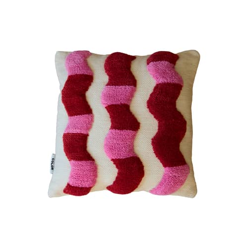 Coussin Wavy / 45 x 45 cm - Laine recyclée tissée main - COLORTHERAPIS - Wavy - Coton, Laine de Nouvelle-Zélande, Polyester