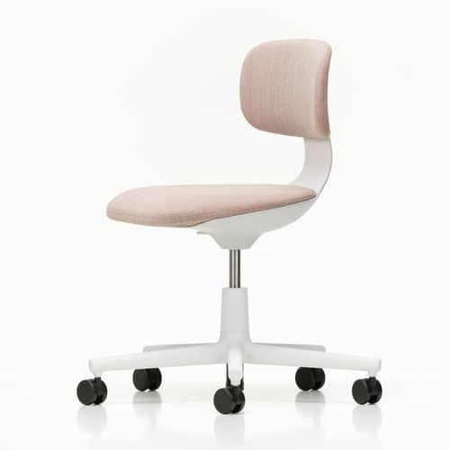 Fauteuil à roulettes Rookie tissu rose / H 39 à 51 cm - Vitra - Rose (tissu Tress) / Structure grise - Mousse polyuréthane, Polyamide, Polypropylène, Tissu