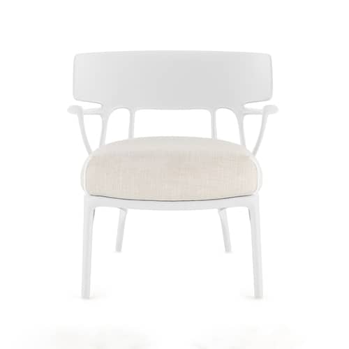 Fauteuil rembourré A.I. Lounge / Conçu par intelligence artificielle - Recyclé - Kartell - Blanc / coussin blanc (Tissu Panamino) - Mousse polyuréthane, Technopolymère thermoplastique recyclé, Tissu