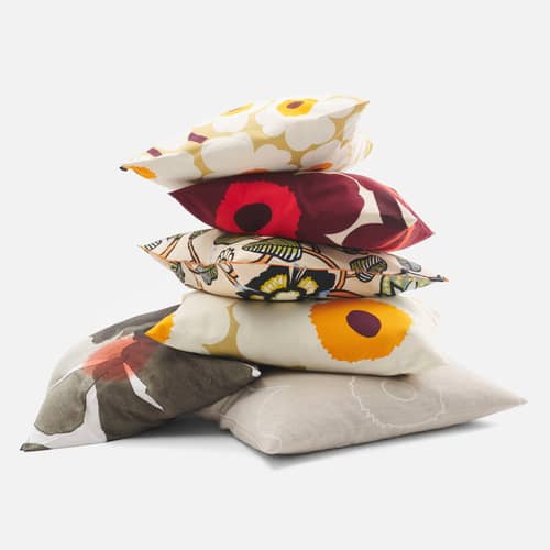 Foodera cuscino Unikko tessuto viola / 50 x 50 cm - Marimekko - Unikko / Bordeaux, rosso, vaniglia - Cotone biologico