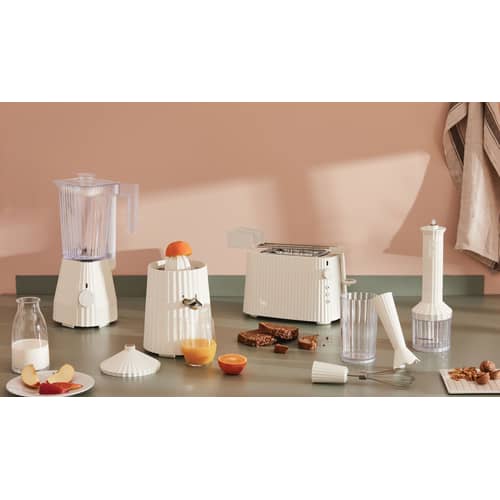 Mixeur plongeant Plissé plastique blanc / 500 W - Avec bol gradué, hachoir & fouet - Alessi - blanc - Acier inoxydable, Résine thermoplastique