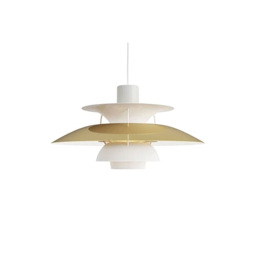 PH 5 Pendant white gold metal / Ø 50 cm - Louis Poulsen - Brass & white / White rods - Lacquered aluminium, Polished brass