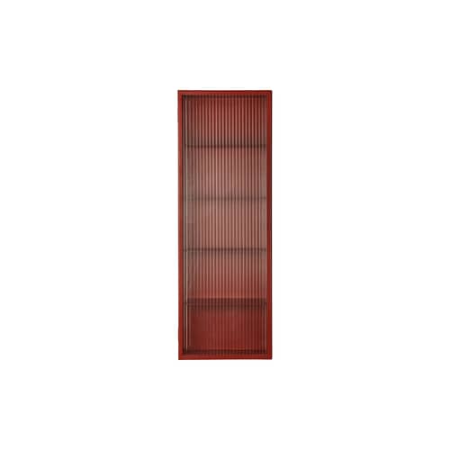 Rangement mural Haze métal rouge / L 35 x H 100 cm - Verre cannelé - Ferm Living - Rouge oxyde - Fer laqué, Verre cannelé