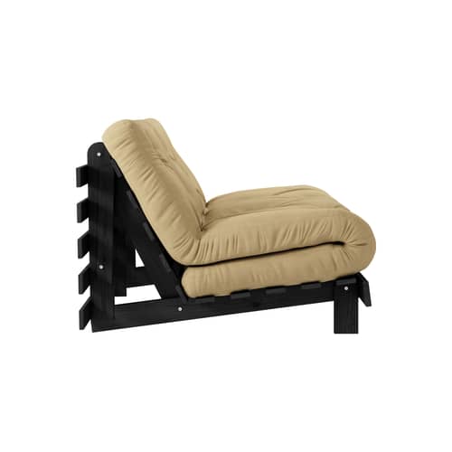 Canapé convertible Roots / L 140 cm - 3 positions / Structure noire - KARUP DESIGN - Beige doré 758 / Noir - Fibres recyclées mélangées, Mousse, Pin massif certifié FSC laqué, Tissu