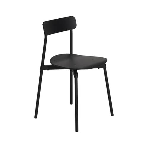 Stapelbarer Stuhl Fromme holz schwarz - Petite Friture - Schwarz - Thermolackiertes Aluminium, Vielschicht-Sperrholz in Buche