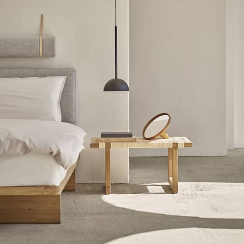 Panca Table Bench fibre legno naturale / Tavolo basso - 69 x 46 cm / Børge Mogensen, 1958 - CARL HANSEN & SON - 69 x 46 cm / Quercia e rattan naturale - Massello di quercia oliato, Rattan naturale