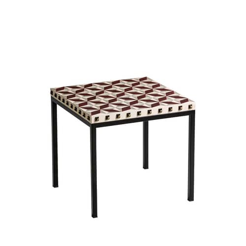 Table d\'appoint Not a Harem - Cross tissu multicolore / 45 x 45 x H 40 cm - Coton imprimé - Moroso - Cross / Tons bordeaux - Acier, Aggloméré, Coton