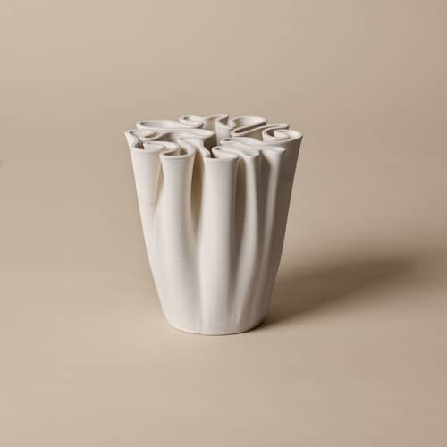 Vase Dedali Medium keramik weiß / Ø 15 x H 18 cm - Ferm Living - H 18 cm / Weiß - Sandstein