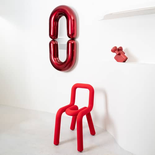 Zodiac Bumper Large Wall mirror ceramic red / W 55 x H 110 cm - Jean-Baptiste Fastrez, 2020 - Moustache - Metallic red - Ceramic, Glass