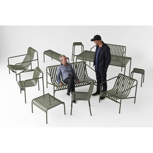 Banc avec dossier Palissade Dining métal vert / L 128 cm - Bouroullec, 2016 - Hay - Banc / Vert olive - Acier laqué époxy