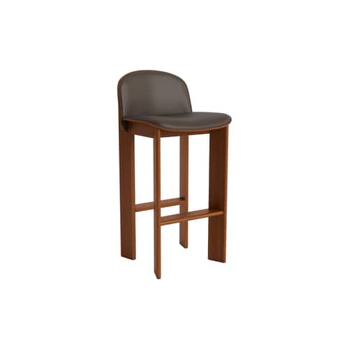 Chisel 35 High Bar chair leather brown / Height: 75 cm - Leather upholstery - Hay - Chocolate Brown Leather (Grano) / Walnut - Foam, Lacquered Walnut Veneer, Leather