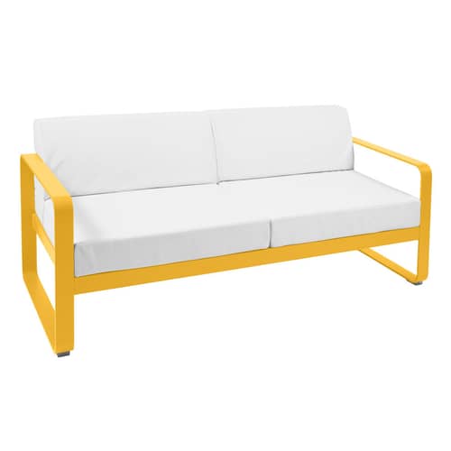 Gartensofa 2-Sitzer Bellevie metall textil weiß 2-Sitzer / L 160 cm - Stoff weißgrau - Fermob - Honigfarben / Stoff weißgrau - lackiertes Aluminium, Polyacryl-Gewebe, Schaumstoff