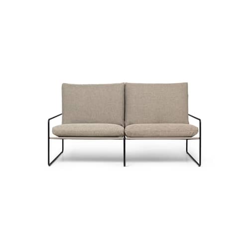 Canapé de jardin 2 places Desert tissu beige / L 156 cm - Ferm Living - Sable foncé (tissu Dolce) / Noir - Acier, Mousse polyuréthane, Ouate de polyester, Tissu