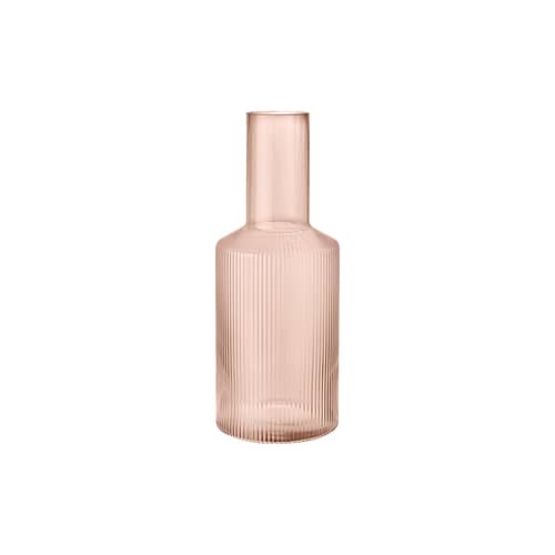 Carafe Ripple verre rose / 1L - Verre strié - Ferm Living - Rose poudré - Verre soufflé bouche