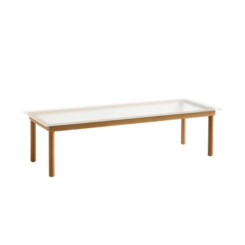 Kofi Coffee table glass natural wood / 140 x 50 cm - Glass & wood - Hay - Oak / Transparent fluted glass - Fluted tempered glass, Solid oak