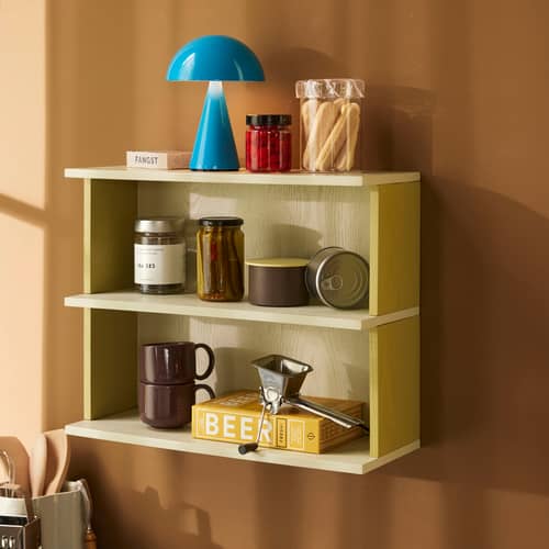 Etagère murale Pep / L 50 x H 40 cm - HÜBSCH - Jaune & gris - MDF, Placage de frêne