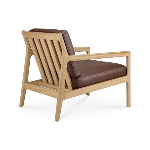 Fauteuil rembourré Jack Indoor cuir Burgundy - Ethnicraft - Cuir Burgundy / Chêne naturel - Chêne massif, Cuir, Mousse HR