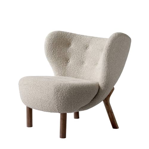 Fauteuil rembourré Little Petra VB1 / Réédition 1938 - Tissu bouclé - &tradition - Beige (tissu bouclé) / Noyer - Mousse, Noyer massif huilé, Tissu bouclé