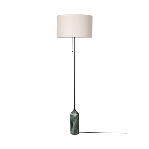 Lampadaire Gravity marbre vert / Ø 50 x H 168 cm - Gubi - Marbre vert émeraude / Abat-jour beige - Marbre, Toile