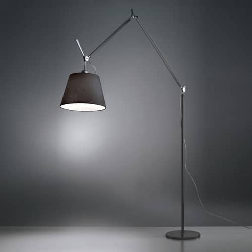 Lampadaire Tolomeo Mega métal tissu noir / Ø 42 cm - H 148 à 327 cm - Artemide - Noir - Aluminium peint, Tissu