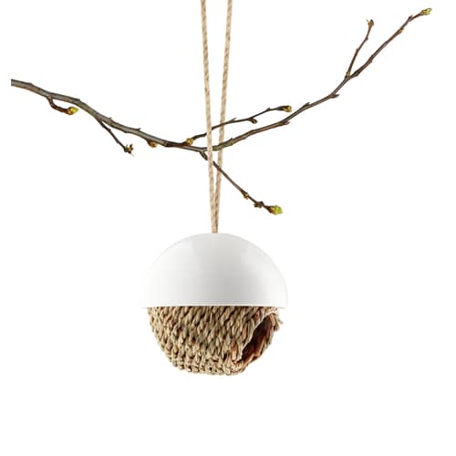 Nichoir à oiseaux  céramique fibre végétale blanc marron / Ø 13 cm - Porcelaine & jonc - Eva Trio - Blanc & marron - Jonc, Porcelaine