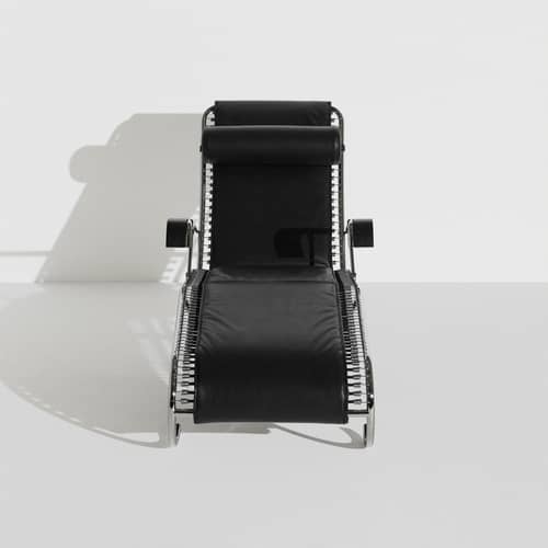 Sdraio Sandows N°114 pelle nero / Riedizione 1927 - Schienale reclinabile - Petite Friture - Nero - Acciaio cromato, Corde Elastiche, Pelle