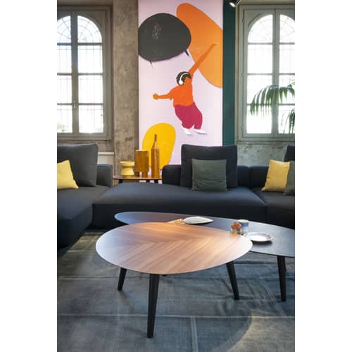 Table basse Tweed Mini Medium bois naturel / 96 x 99 cm - Zanotta - Noyer - Acier verni, Bois plaqué noyer