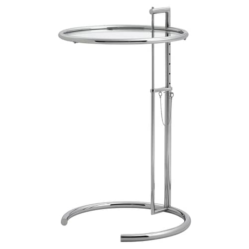 Table d\'appoint E 1027 verre métal / Eileen Gray, 1927 - Hauteur réglable - ClassiCon - Chromé / Verre transparent - Acier chromé, Verre