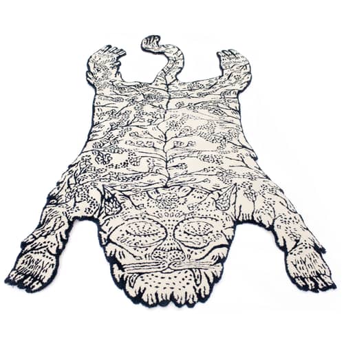 Tapis Tiger  blanc Small / 180 x 80 cm - Moustache - 180 x 80 cm / Bleu foncé & blanc - Laine